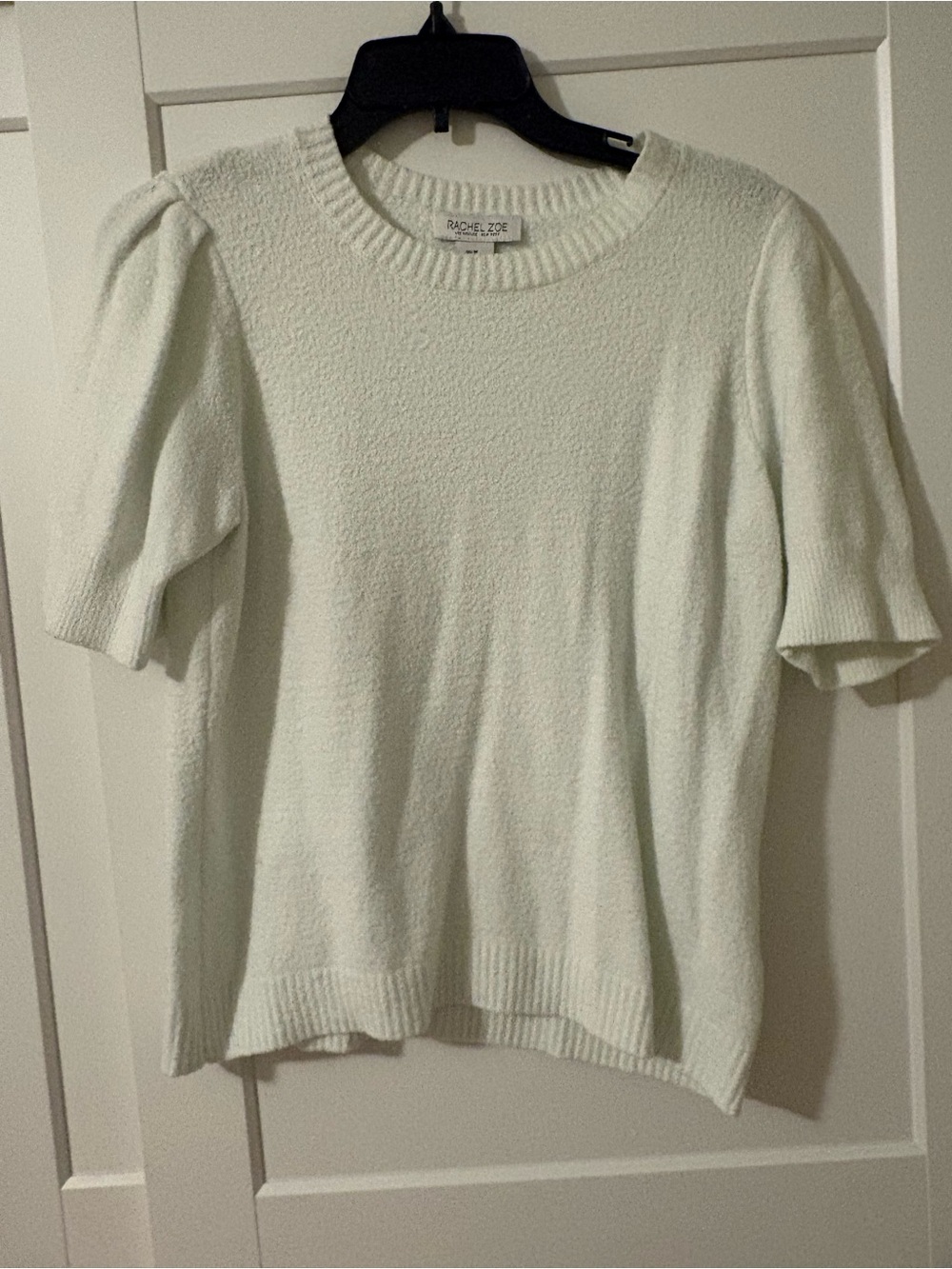 Rachel Zoe Soft Cream Short Sleeve Crewneck Sweater